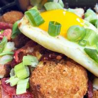 Loaded Rocket Tots · Jalapeño Potato Tots topped with Cheddar Jack Cheese, Goat Cheese, Bacon, Green Onions, and ...