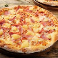 Hawaiian Pizza · Juicy ham and fresh pineapple on a fresh baked pizza.