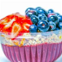 Hermosa- No Substitutions · Topped with granola, strawberries, blueberries, and Honey.