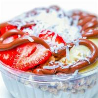 Coco Sweet- No Substitutions · Topped with granola, banana, strawberries, coconut flakes, and Nutella.