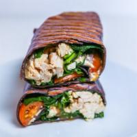 The Popeye · Grilled chicken, spinach, feta cheese with balsamic vinaigrette in a flour tortilla.