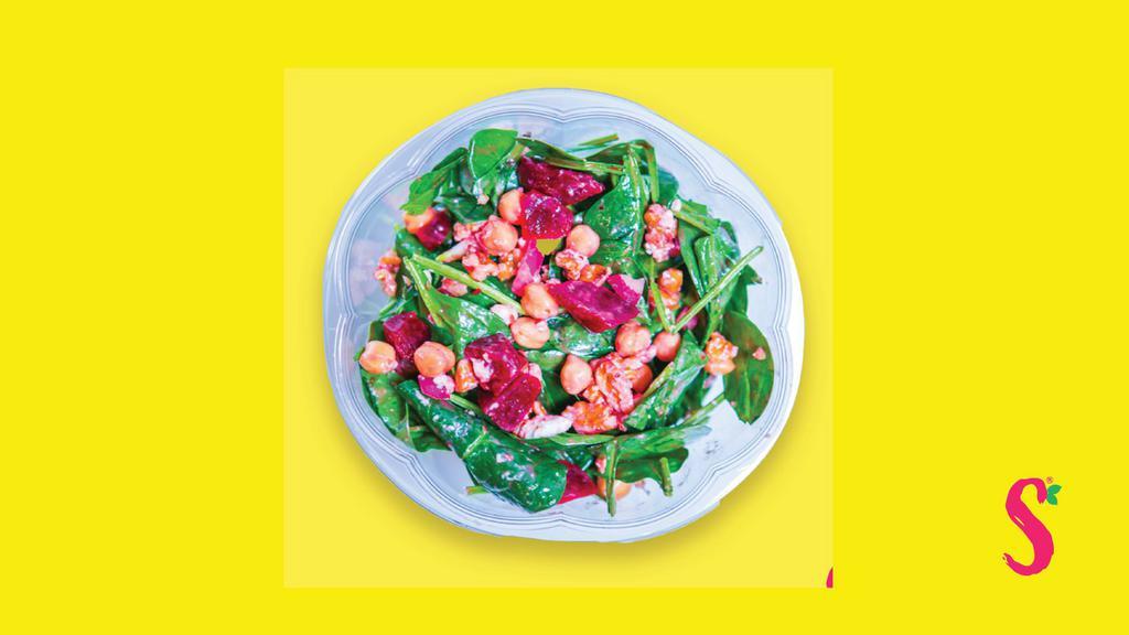 Sweet Beet Salad · Chickpeas, beet, red onion, walnuts, goat cheese, spinach with balsamic vinaigrette.