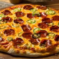 Michelangelo'S Works Pizza · Delicious pizza with pepperoni, ham, Italian sausage, bacon, onions, green peppers, and blac...