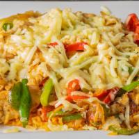 Peluza · Your choice of grilled meat sautéed with. onions and bell peppers. Served on a bed of. rice ...