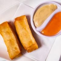 Spring Rolls (2) · Vegetarian. Gluten free. Cooked cabbage, carrots, celery and onion wrapped in rice paper the...