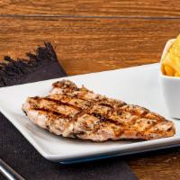 Grilled Chicken · Two seasoned chicken breasts chargrilled to perfection served with choice of two sides. caju...