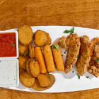 Anna'S Sampler · Chicken tenders, fried zucchini, fried mozzarella served with marinara sauce and ranch dress...