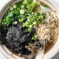 Wonton Soup · Pork and scallion wontons in house-made chicken stock w/ sesame oil, dried seaweed, dried sh...