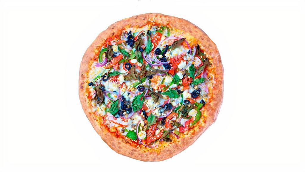 Veggie Pizza · A Festival of Fresh Veggies with Black olives, Bell Peppers, Red Onion, Mushrooms & Tomatoes