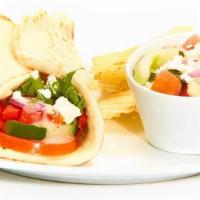 Greek Salad Gyro  · Tomatoes, cucumbers, roasted red peppers, red onions, mixed lettuce, feta, and Greek dressin...