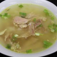 Chicken Soup · Shredded rotisserie chicken rice herb and spices.