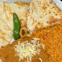 #2 · One quesadilla, rice and beans.