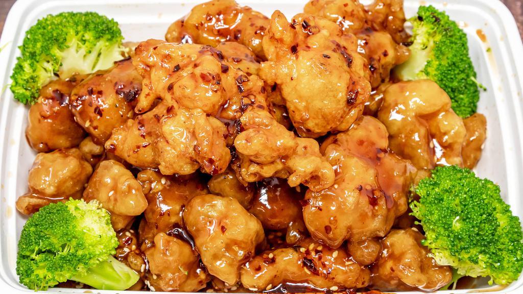 General Tso'S Chicken · Spicy. Chunks of chicken stir-fried with our chef;s special hot sauce with steamed broccoli.