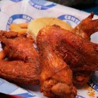 1/2 Smoked Wings Delivery · 3 whole wings, marinated, slow smoked, flash fried, served with a roll, carrots, and ranch o...