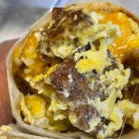 Sausage Burrito · Sausage, Eggs & Cheese in a 14