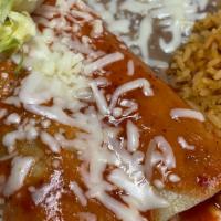 #3 Two Cheese Enchiladas · Two Corn tortillas Stuffed with cheese and Our Enchilada sauce on top with a side of lettuce...