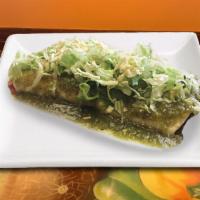 Los Tres Green Burrito · Extra-big burrito filled with tender sliced beef or chicken and re-fried beans, bell peppers...