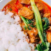 Thai Red Curry · w. White rice. For those who love curry-containing your choice of meat with vegetables and b...