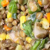 Lentil Salad · Vegetarian. A protein-packed salad made with French lentils, corn, diced red and green bell ...