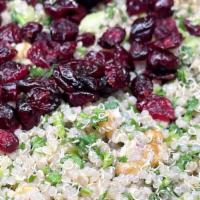 Quinoa Salad · Vegetarian. Organic quinoa, celery, parsley, walnuts, dried cranberries, red wine vinegar, o...