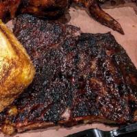 7 Meat Feast · Includes 1 LB Pulled Pork, 1 LB Texas Brisket, 1 LB Pulled Chicken, Full Rack of Ribs, 1 LB ...