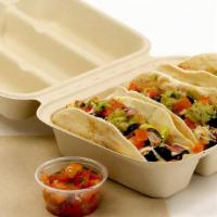 Taco Sampler Plate (3) · Three Vegan Tacos with cilantro, topped with Vegan cheese, avocado , freshly diced tomatoes,...