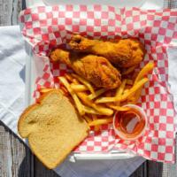 2Pc  Chicken Legs · 2pc chicken legs and fries, wheat or white bread.