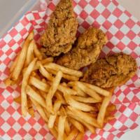 4Pc Catfish · 4 Pieces of catfish with small fries, coleslaw and a piece of wheat or white bread.