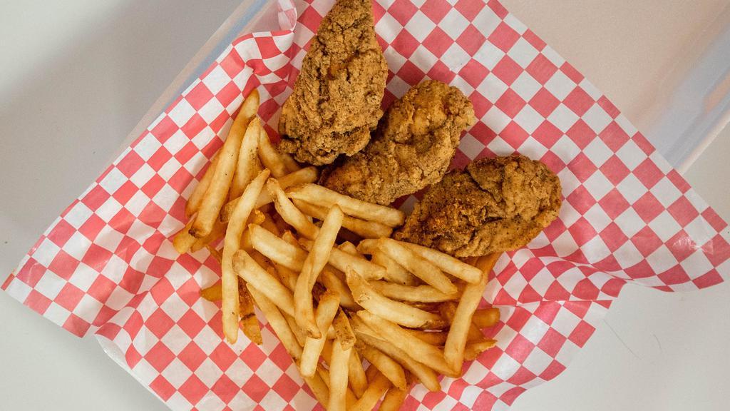 4Pc Catfish · 4 Pieces of catfish with small fries, coleslaw and a piece of wheat or white bread.