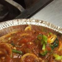 Vegetable Spaghetti · Olive oil, fresh garlic, mushrooms, broccoli, and spinach in marinara sauce. Served with gar...