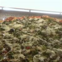 Primavera Pizza (Jumbo 24'') · Broccoli, spinach, tomatoes, onions, mushrooms, and green peppers.