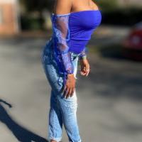 Don'T Mesh With Me - Top (Royal Blue) · Soft tube shirt with off the shoulder mesh sleeves that has strings to tighten or keep loose...