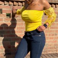 Don'T Mesh With Me - Top (Sunflower Yellow) · Soft tube shirt with off the shoulder mesh sleeves that has strings to tighten or keep loose...