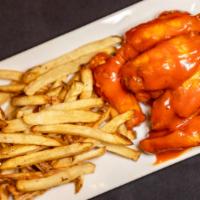 8 Piece Wings With Hand Cut Fries · Wings may be tossed in your choice of: hot, mild, BBQ, teriyaki, bourbon, garlic parmesan, l...