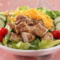 Garden Salad With Chicken · Healthy alternative. Mixed greens, red cabbage, shredded carrots, cucumbers, cherry tomatoes...