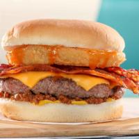 John Boy & Billy Bbq Bacon Burger  · Andy's size is 1/3 lb. of burger. Topped with your choice of American, provolone, or pepper ...