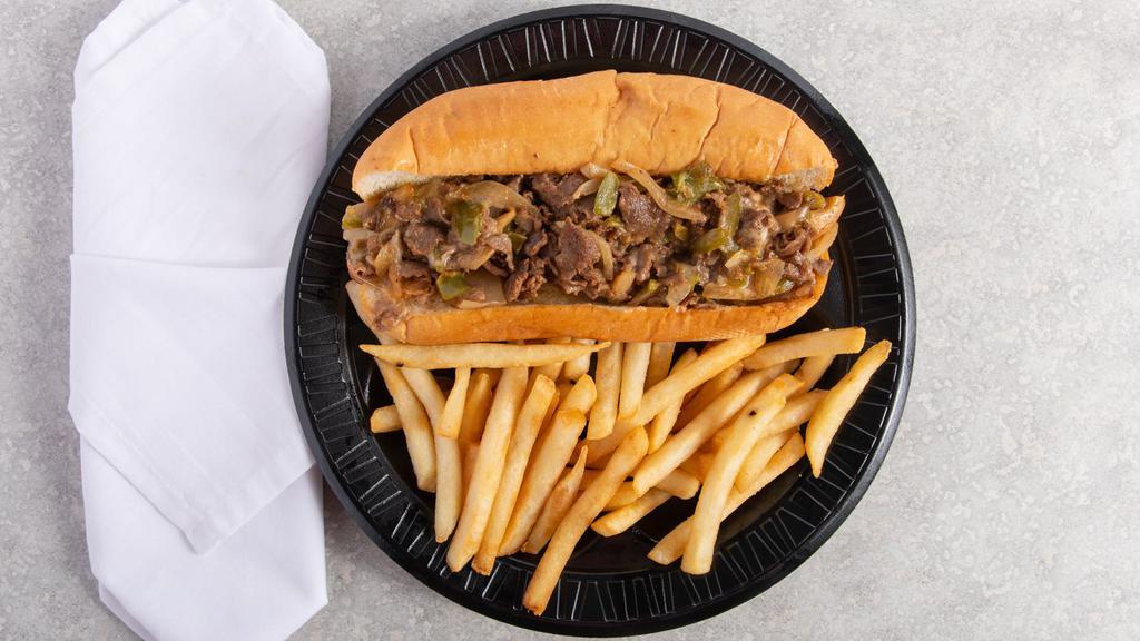 Cheesesteak · Made with premium sliced steak. Sliced steak with sauteed mushrooms, onions, bell peppers, and your choice of American, Provolone, or Pepper Jack cheese.