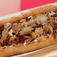 The Moose · Made with premium sliced chicken cheesesteak. Tender chicken with crumbled bacon, ranch dres...