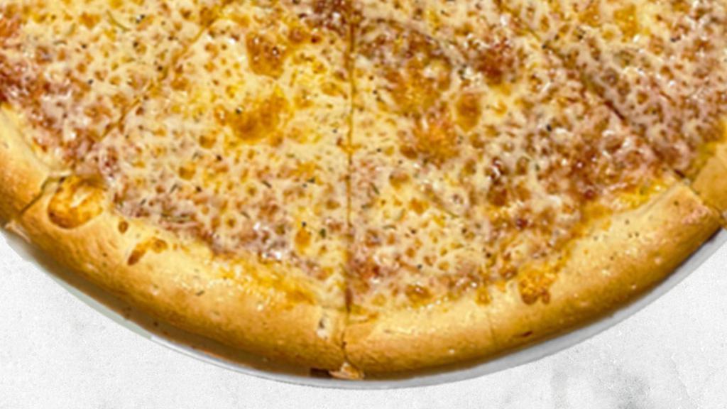 Cheese Pizza · Freshly baked pizza with a NY Style crust and homemade pizza sauce , topped with 100% mozzarella cheese, and our signature italian parmesan herb blend to finish.  Freshly baked to order.