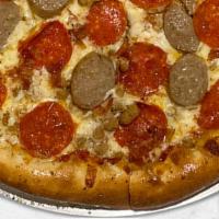 Meat Lover'S Pizza · Freshly baked pizza with a NY Style crust and homemade pizza sauce , topped with premium pep...