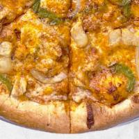 Chicken Fajita Pizza · Freshly baked pizza with a NY Style crust and homemade pizza sauce ,  topped with 100% mozza...