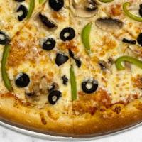 Veggie Pizza · Freshly baked pizza with a NY Style crust and our homemade pizza sauce , and topped with 100...