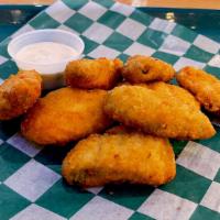 Jalapeño Poppers · 8 bite-size bread crumb jalapeños stuffed with cheese and cream cheese! Perfect for sharing ...
