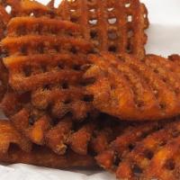 Sweet Potato Waffle Fries · Sweet, savory, and crispy waffle fries.  That's pretty much all I can say about that.