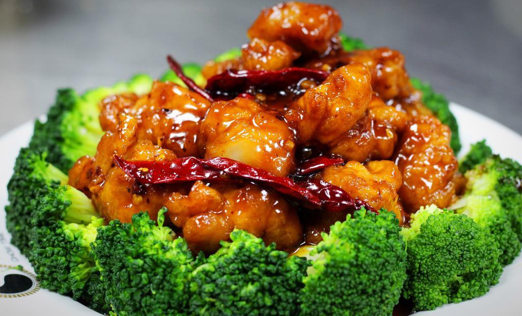 General Tso Chicken (Spicy) · Fried chicken pieces tossed in a sweet and spicy sauce