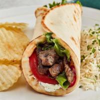 Grilled Lamb Gyro · Taziki Sauce, tomatoes, mixed lettuce and grilled onions. (710 – 950 cal)