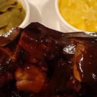 Medium Rib Tips · Choice of two sides. Choose a first side: Green Beans, Baked Beans, Potato Salad, Pineapple ...