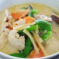 Green Curry · Green curry paste, coconut milk, bamboo shoot, carrot, basil leaves, bell pepper, chinese eg...