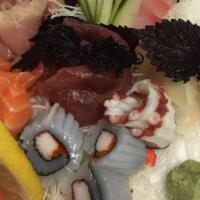 Sashimi · An assortment of raw fish served with rice.