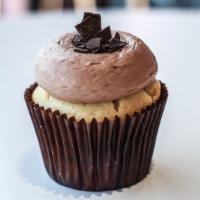 Vanilla Chocolate Cupcake · Vanilla cake with chocolate buttercream icing.